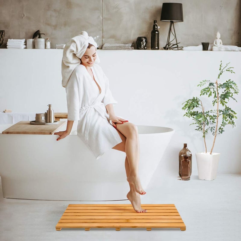 Bamfan Bamboo Wooden Bath Floor Mat for Luxury Shower - Non-Slip Bathroom Waterproof Carpet for Indoor or Outdoor Use (31.3 x 18.1 x 1.5 Inches) - Image 2
